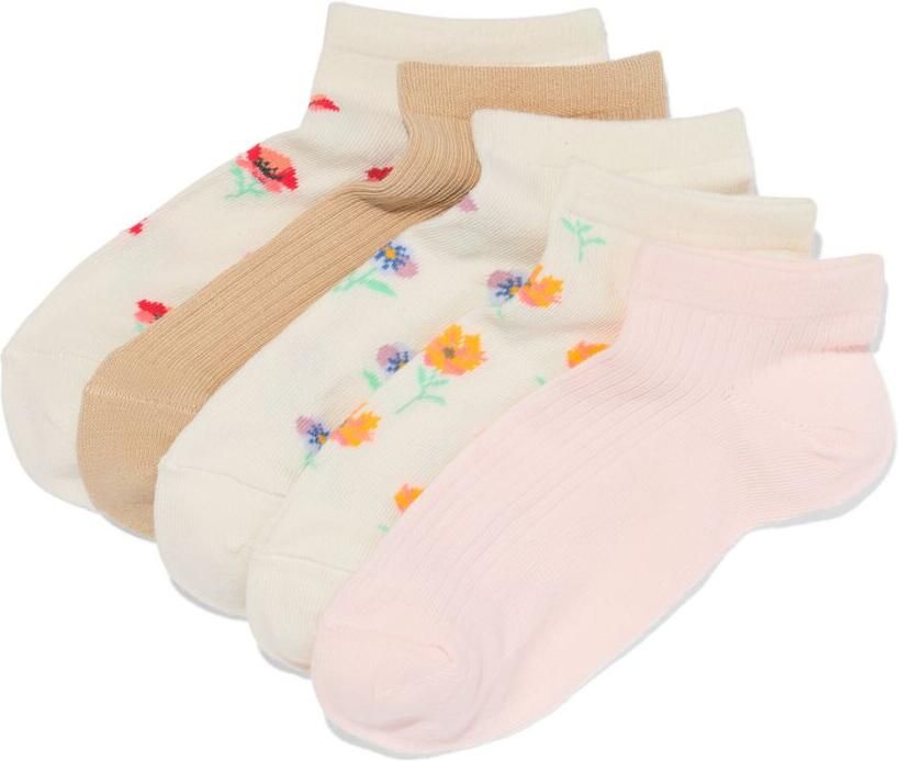 HEMA Dames Enkelsokken Bloemen 5 Paar Beige (beige) - Foto 2