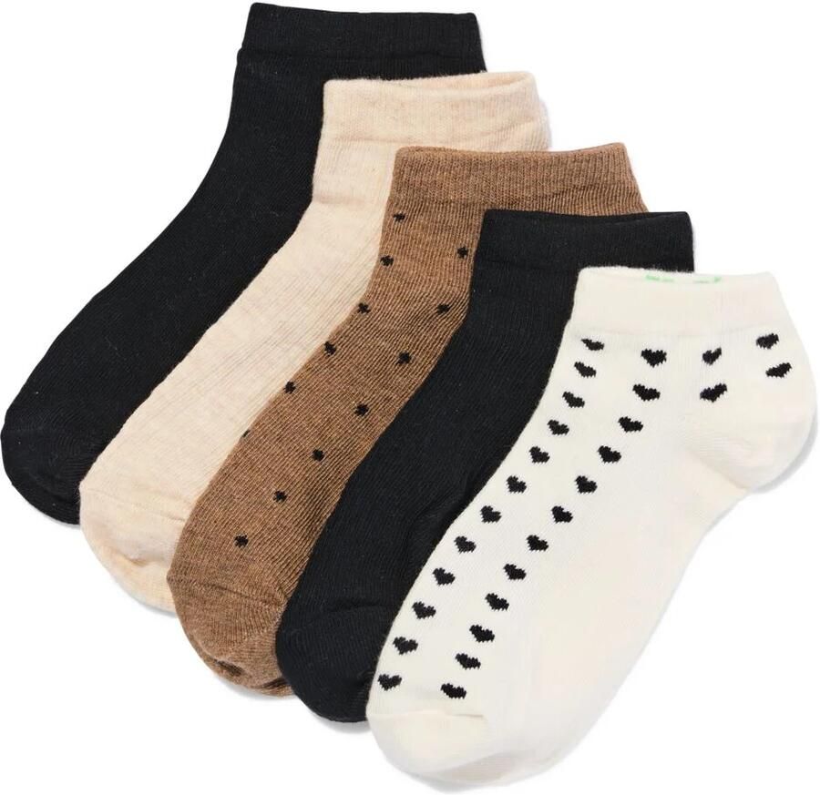 HEMA Dames Enkelsokken Hartjes 5 Paar Beige