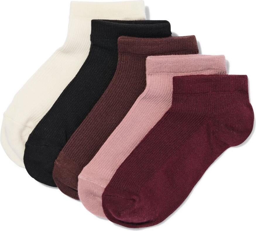 HEMA Dames Enkelsokken Rib 5 Paar Bordeauxrood