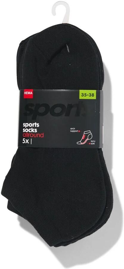 HEMA Dames Enkelsokken Sport Allround Met Badstof 5 Paar Zwart (zwart)