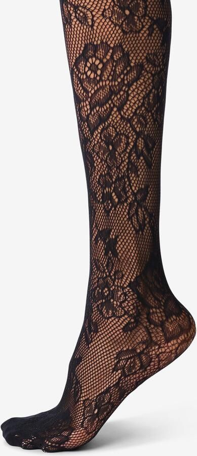 HEMA Dames Fashion Netpanty 15denier Bloemen Zwart (zwart)