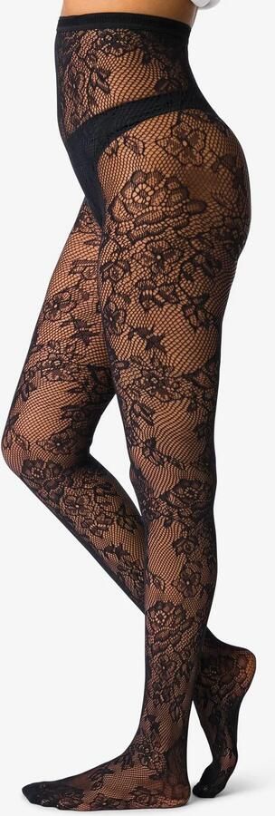 HEMA Dames Fashion Netpanty 15denier Bloemen Zwart (zwart)