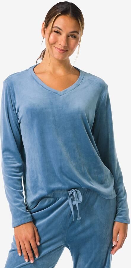 HEMA Dames Loungetop Velours Middenblauw (middenblauw) - Foto 2