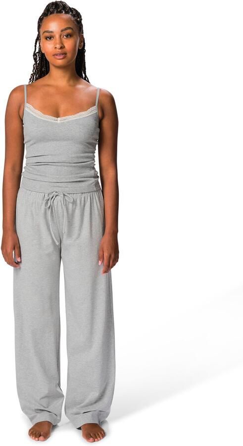 HEMA Dames Pyjamabroek Wide Fit Katoen Jersey Grijsmelange (grijsmelange)