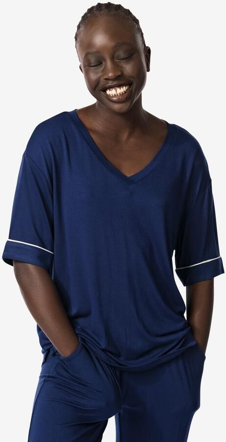 HEMA Dames Pyjamatop Viscose Donkerblauw (donkerblauw)