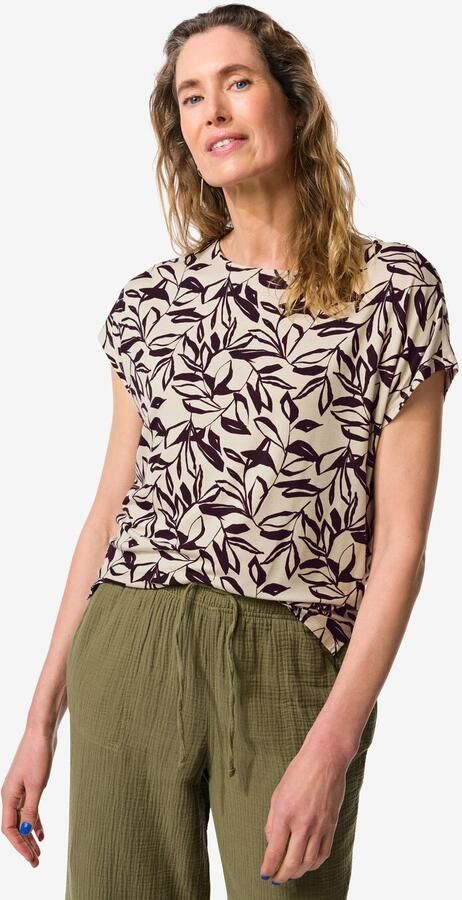 HEMA Dames T-shirt Amelie Jersey Bladeren Zand (zand) - Foto 2