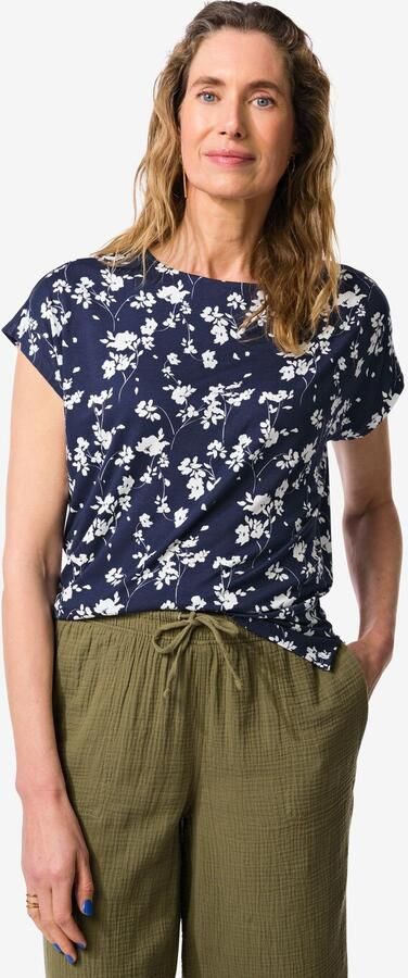 HEMA Dames T-shirt Amelie Jersey Bloemen Donkerblauw (donkerblauw) - Foto 2