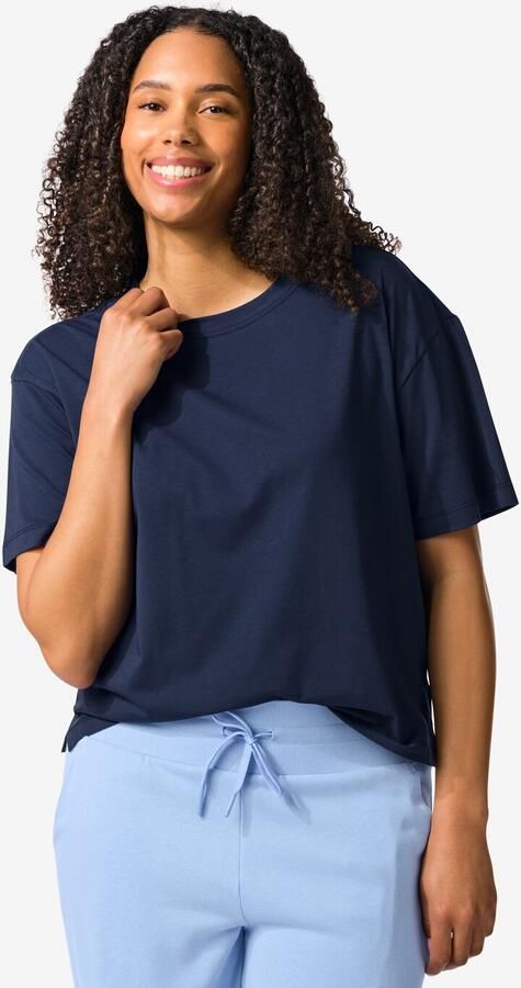 HEMA Dames T-shirt Boxy Fit Donkerblauw (donkerblauw)