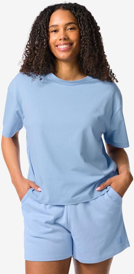 HEMA Dames T-shirt Boxy Fit Lichtblauw (lichtblauw)