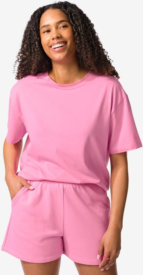 HEMA Dames T-shirt Boxy Fit Roze (roze)