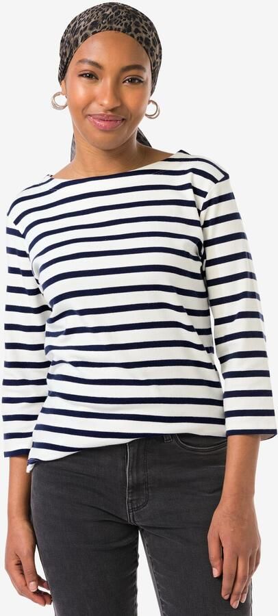 HEMA Dames T-shirt Cara Jersey Strepen Donkerblauw (donkerblauw) - Foto 2