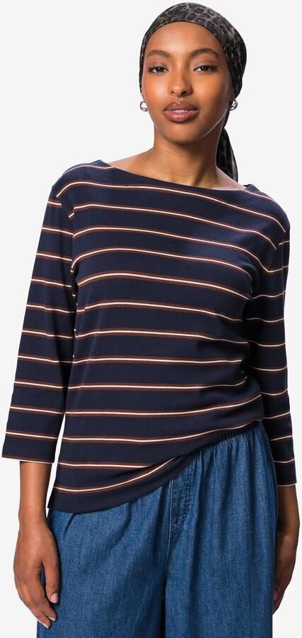 HEMA Dames T-shirt Cara Jersey Strepen Donkerblauw (donkerblauw)