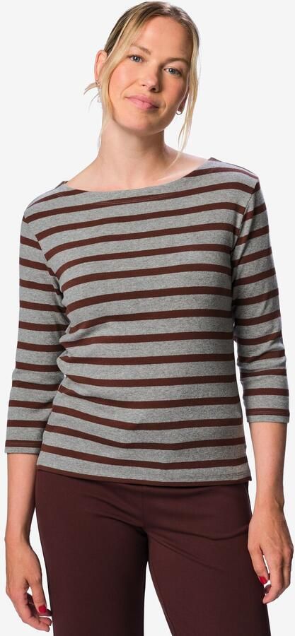 HEMA Dames T-shirt Cara Jersey Strepen Middengrijs (middengrijs)