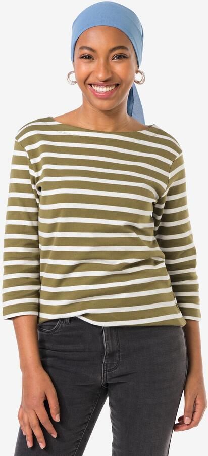 HEMA Dames T-shirt Cara Jersey Strepen Olijf (olijf) - Foto 2