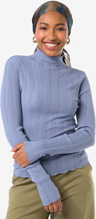 HEMA Dames T-shirt Charlie Pointelle Blauw (blauw) - Foto 2