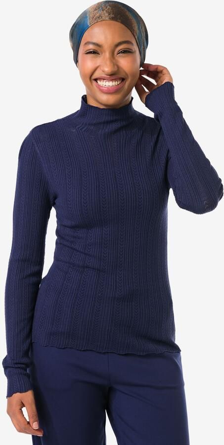 HEMA Dames T-shirt Charlie Pointelle Donkerblauw (donkerblauw) - Foto 2