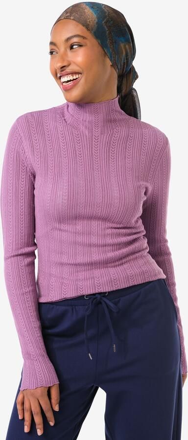 HEMA Dames T-shirt Charlie Pointelle Paars (paars)