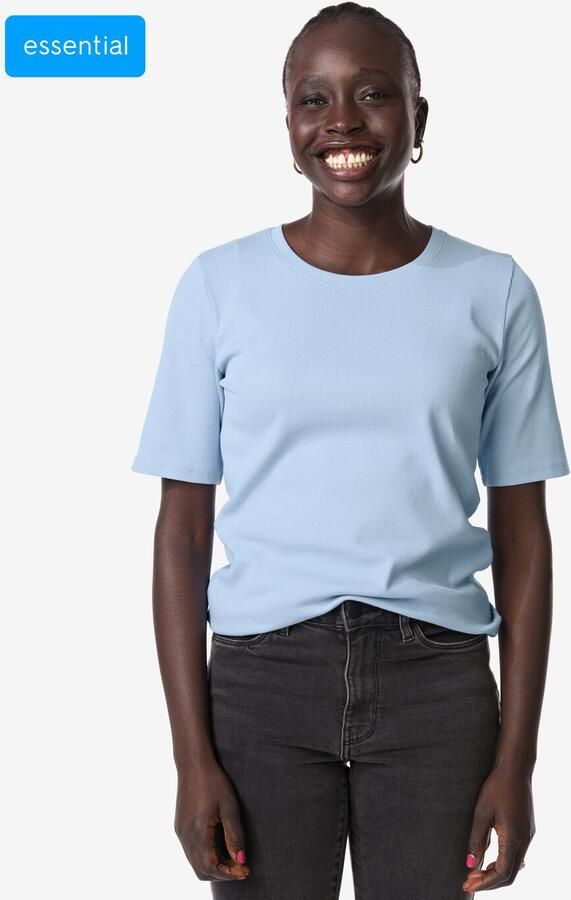 HEMA Dames T-shirt Clara Regular Fit Rib Blauw (blauw) - Foto 2