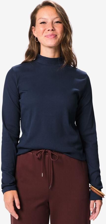 HEMA Dames T-shirt Clara Regular Fit Rib Donkerblauw