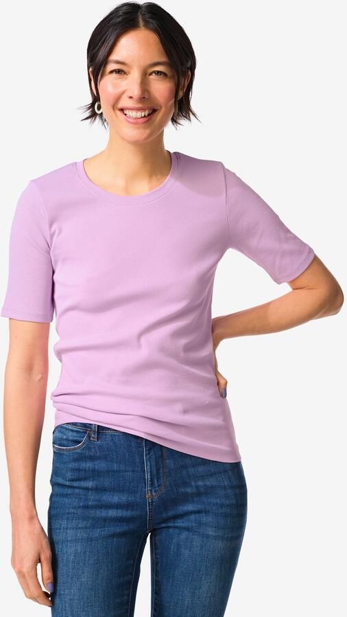 HEMA Dames T-shirt Clara Regular Fit Rib Lila (lila)