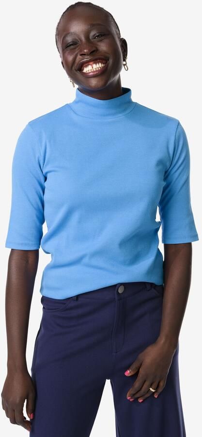 HEMA Dames T-shirt Clara Rib Blauw (blauw)