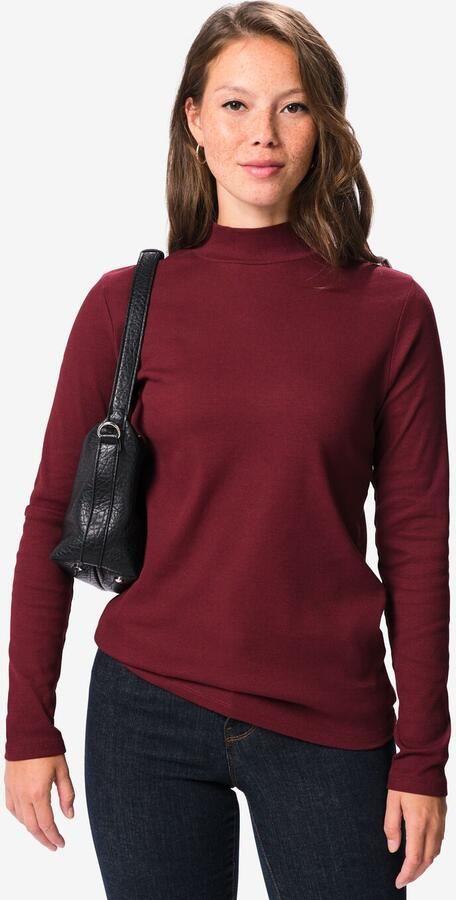 HEMA Dames T-shirt Clara Rib Bordeauxrood