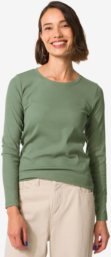 HEMA Dames T-shirt Clara Rib Groen (groen) - Foto 2