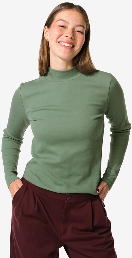 HEMA Dames T-shirt Clara Rib Groen (groen)