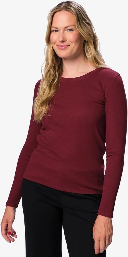 HEMA Dames T-shirt Clara Rib Katoen Bordeauxrood