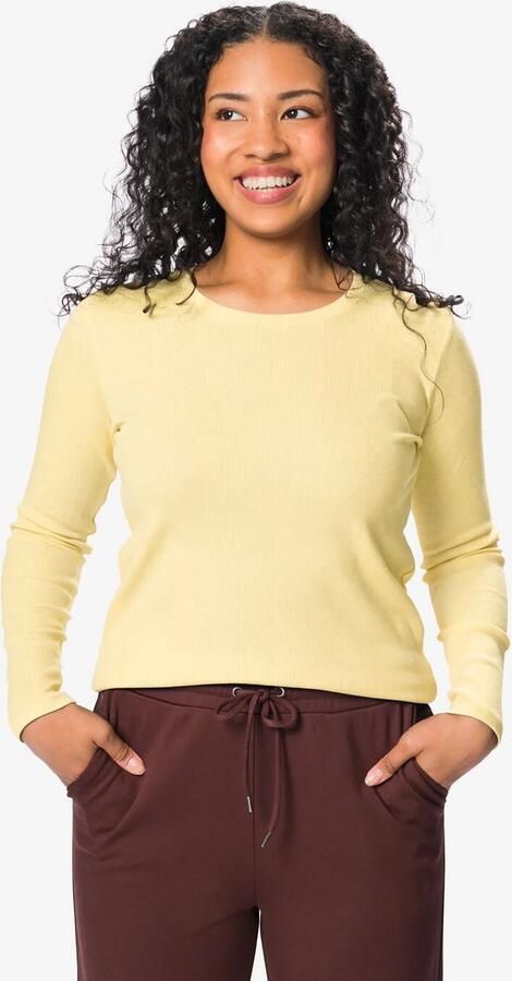 HEMA Dames T-shirt Clara Rib Katoen Geel