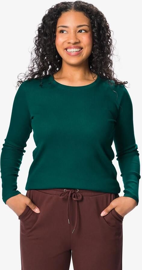 HEMA Dames T-shirt Clara Rib Katoen Zeegroen