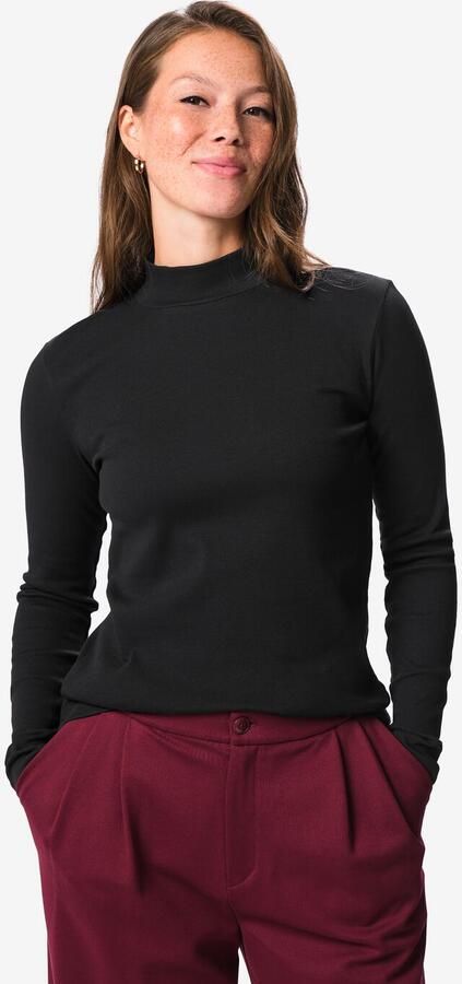 HEMA Dames T-shirt Clara Rib Katoen Zwart