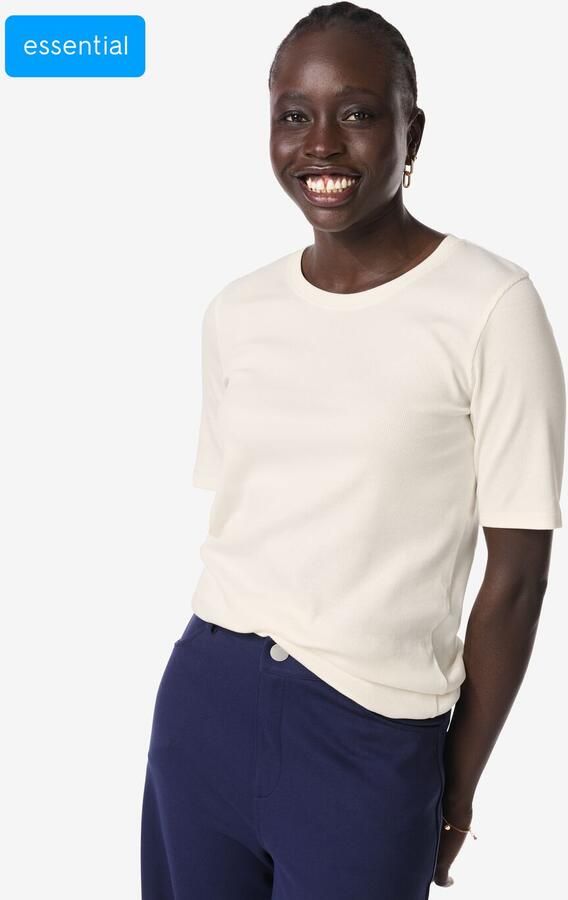 HEMA Dames T-shirt Clara Rib Wit (wit) - Foto 3