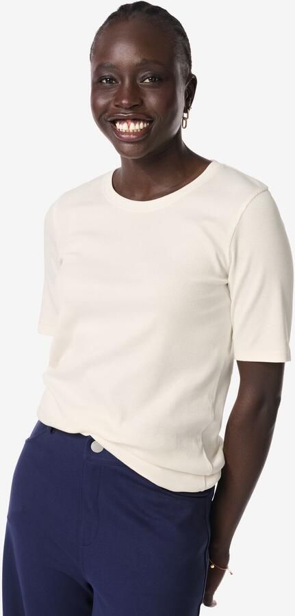 HEMA Dames T-shirt Clara Rib Wit (wit) - Foto 4