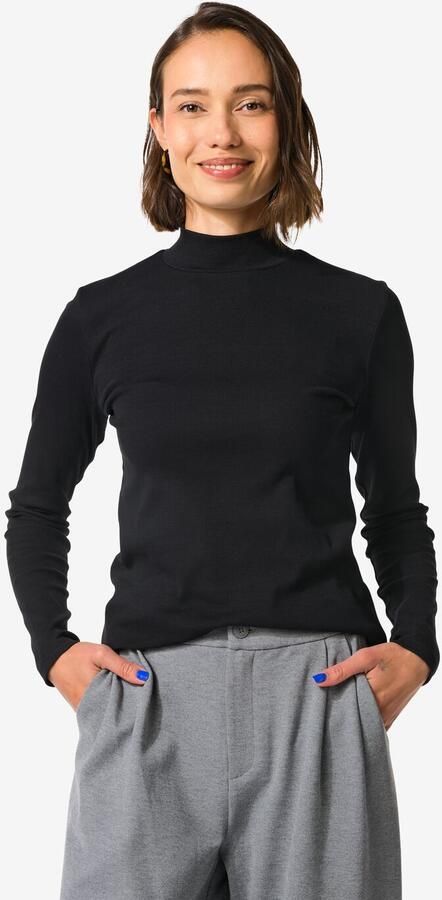 HEMA Dames T-shirt Clara Rib Zwart (zwart) - Foto 2