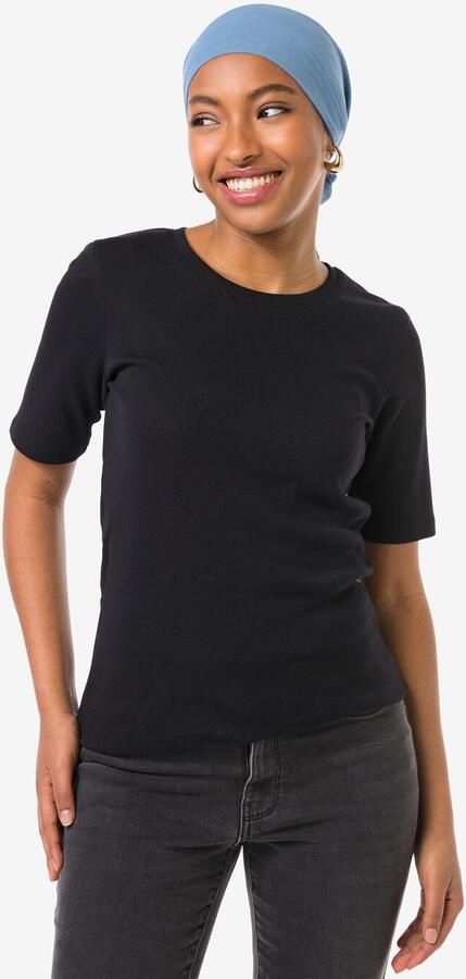 HEMA Dames T-shirt Clara Rib Zwart (zwart) - Foto 3