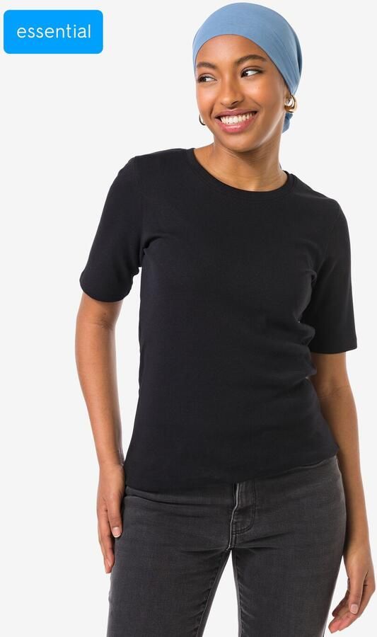 HEMA Dames T-shirt Clara Rib Zwart (zwart) - Foto 3
