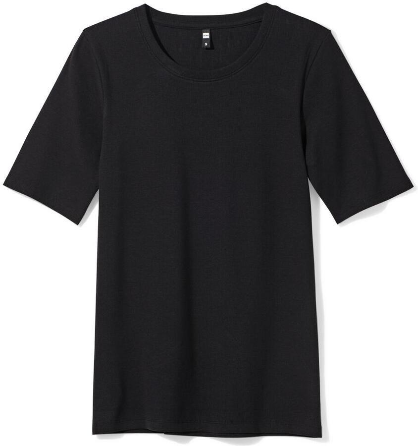 HEMA Dames T-shirt Clara Rib Zwart (zwart) - Foto 2
