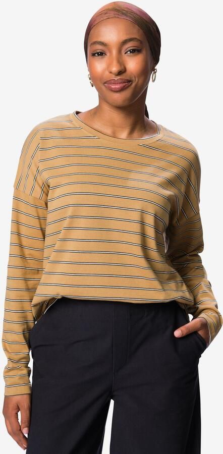 HEMA Dames T-shirt Elif Jersey Strepen Beige (beige)