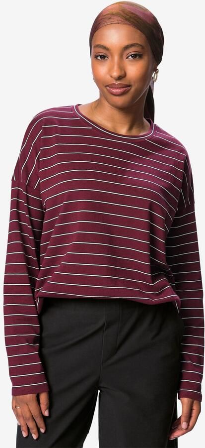 HEMA Dames T-shirt Elif Jersey Strepen Bordeauxrood (bordeauxrood)