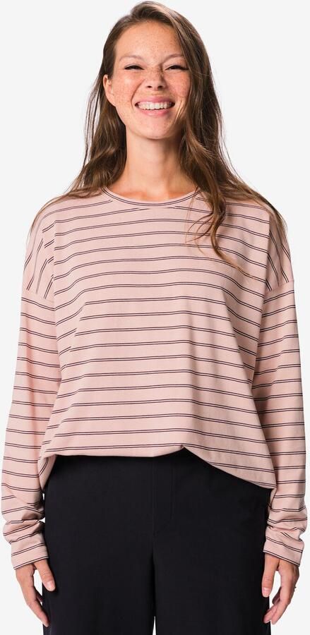 HEMA Dames T-shirt Elif Jersey Strepen Roze (roze)