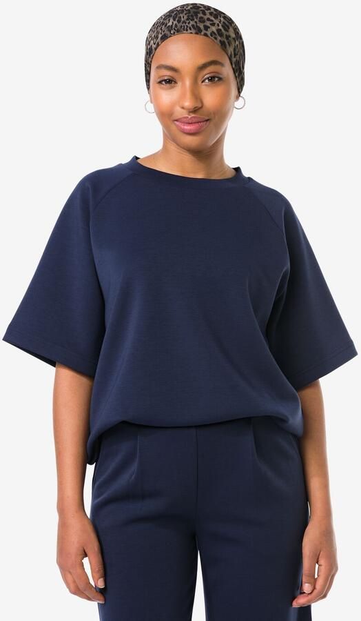 HEMA Dames T-shirt Elly Relaxed Fit Jersey Donkerblauw (donkerblauw)