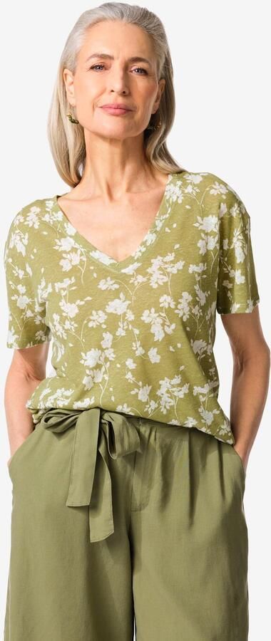 HEMA Dames T-shirt Evie Bloemen Groen (groen)