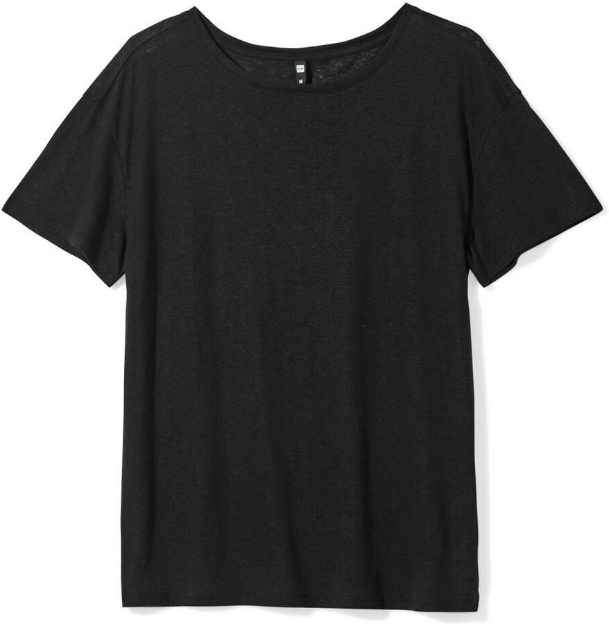 HEMA Dames T-shirt Evie Met Linnen Zwart (zwart) - Foto 2