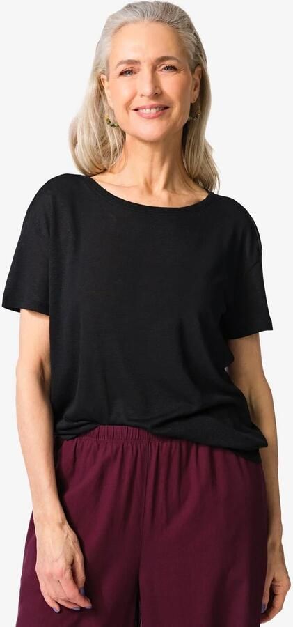 HEMA Dames T-shirt Evie Met Linnen Zwart (zwart) - Foto 4
