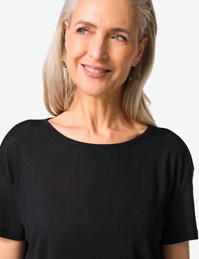 HEMA Dames T-shirt Evie Met Linnen Zwart (zwart) - Foto 2