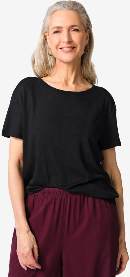 HEMA Dames T-shirt Evie Met Linnen Zwart (zwart) - Foto 4