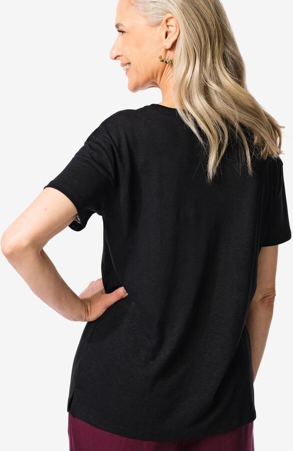 HEMA Dames T-shirt Evie Met Linnen Zwart (zwart) - Foto 3