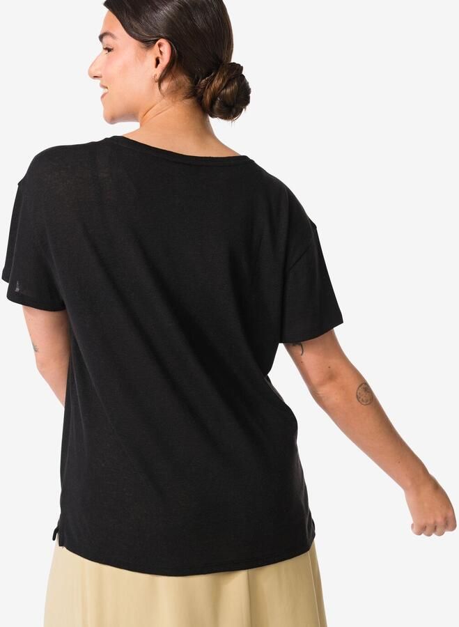 HEMA Dames T-shirt Evie Met Linnen Zwart (zwart) - Foto 2