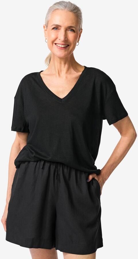 HEMA Dames T-shirt Evie Met Linnen Zwart (zwart) - Foto 4